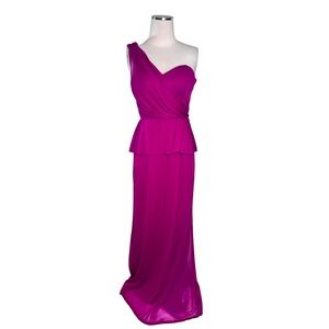 XSCAPE Magenta One-Shoulder Vintage Style Goddess Peplum Long Dress Sz S/M